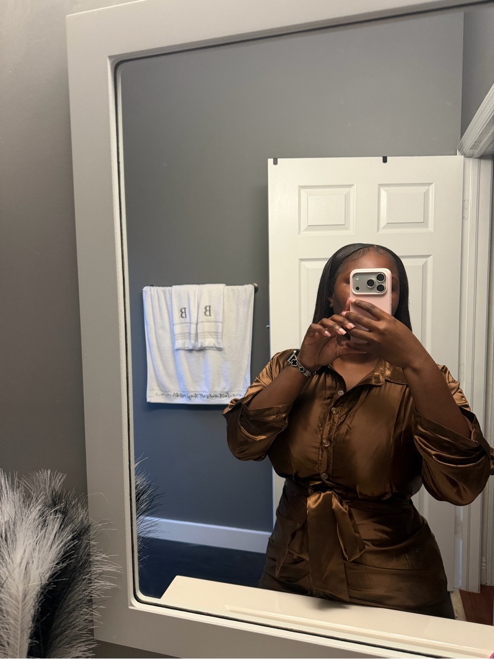 Satin Tie-Waist Midi Dress in Rich Brown